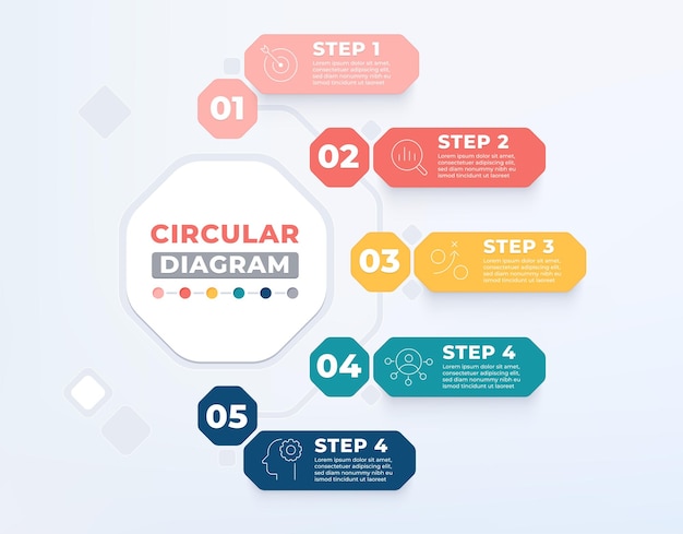 Modelo de infográfico de 5 etapas de diagrama circular