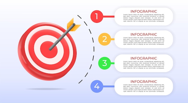Modelo de infográfico de alvo com uma flecha atingindo a apresentação de alvo e design editável