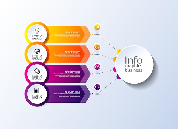 Modelo de infográfico de apresentação de negócios colorido com quatro etapas