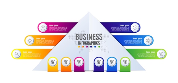 Modelo de infográfico de apresentação de negócios colorido com seis etapas