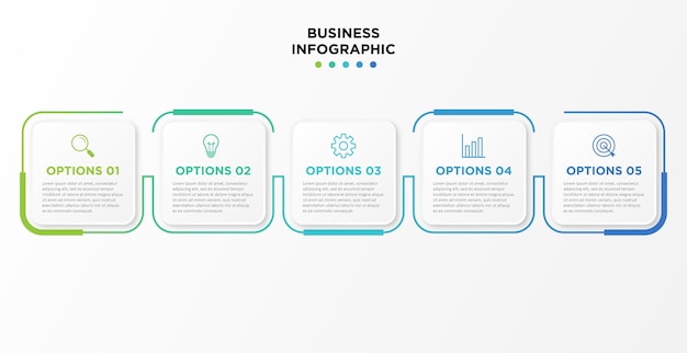 Modelo de infográfico de apresentação de negócios com 5 opções.