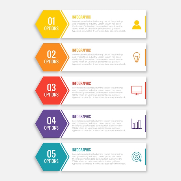 Modelo de infográfico de apresentação de negócios com 5 opções