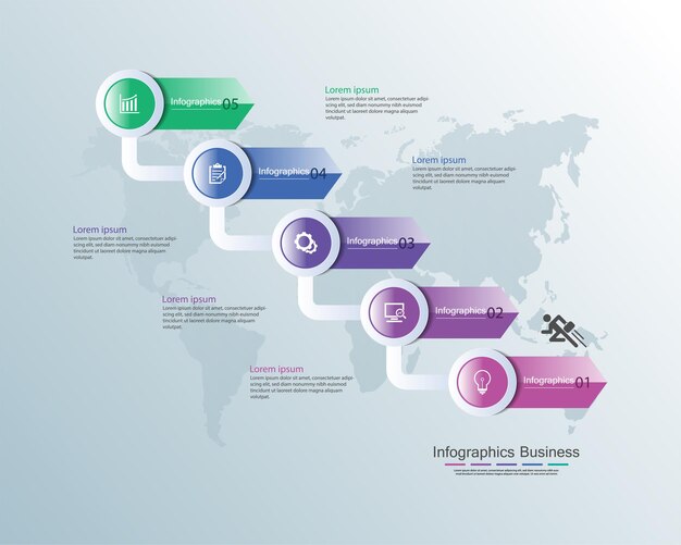 Modelo de infográfico de apresentação de negócios com cinco etapas