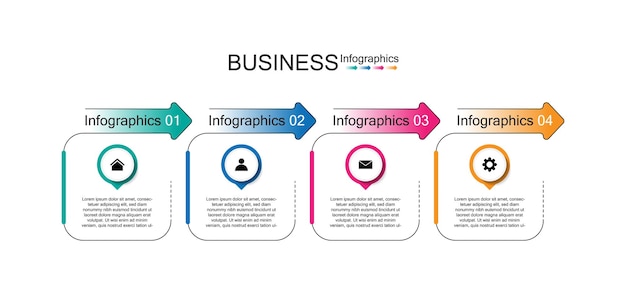 Modelo de infográfico de apresentação de negócios com quatro etapas