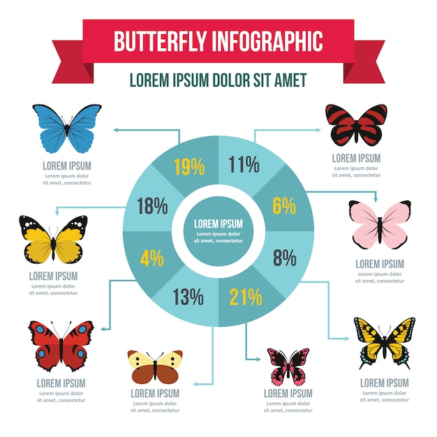 Vetor modelo de infográfico de borboleta, estilo simples