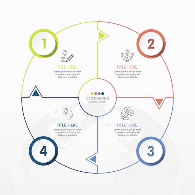 Modelo de infográfico de círculo básico com 4 etapas, processo ou opções, gráfico de processo, usado para diagrama de processo, apresentações, layout de fluxo de trabalho, fluxograma, infografia. Ilustração em vetor eps10.