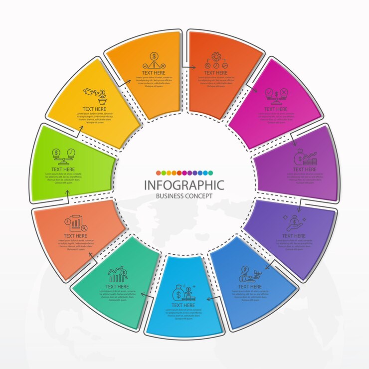 Vetor modelo de infográfico de círculo básico com processo de 11 etapas ou gráfico de processo de opções