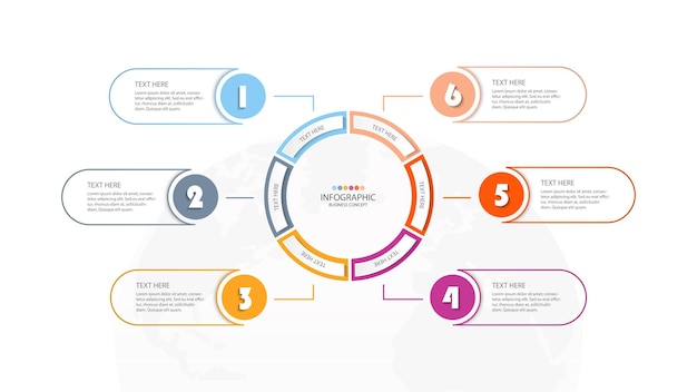 Modelo de infográfico de círculo básico com processo de 6 etapas ou gráfico de processo de opções Usado para apresentações de diagrama de processo infográfico de fluxo de trabalho de layout de fluxo de trabalho Ilustração em vetor eps10