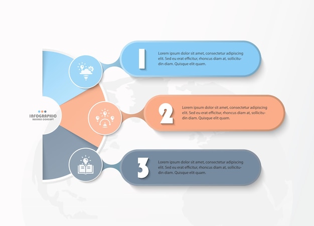 Modelo de infográfico de círculo com processo de 3 etapas ou gráfico de processo de opções