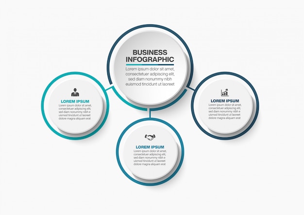 Modelo de infográfico de círculo de apresentação de negócios com 3 opções.