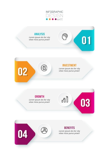 Modelo de infográfico de conceito de negócio com fluxo de trabalho.