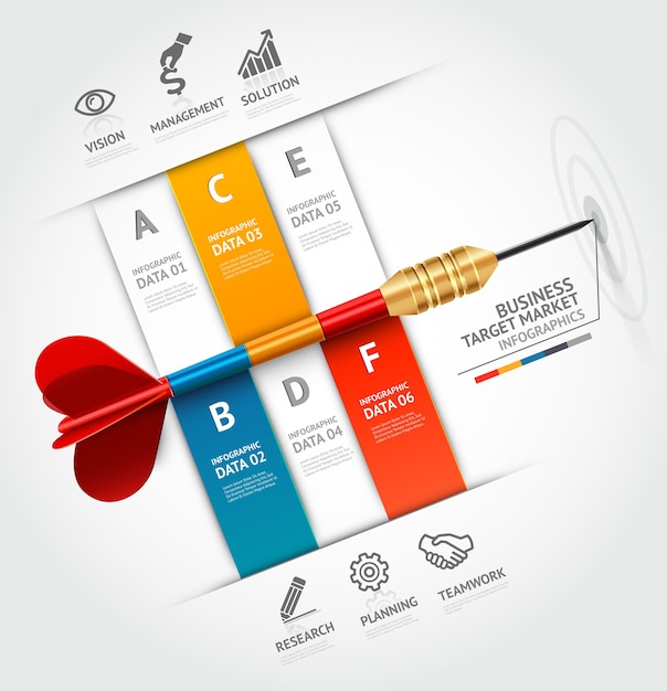 Modelo de infográfico de conceito de negócio. idéia de dardo de marketing de alvo de negócios.