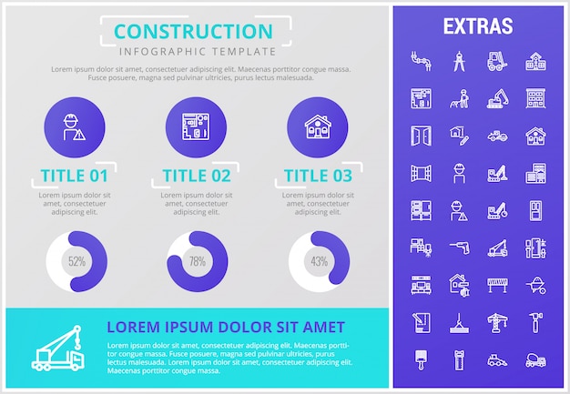 Modelo de infográfico de construção e elementos