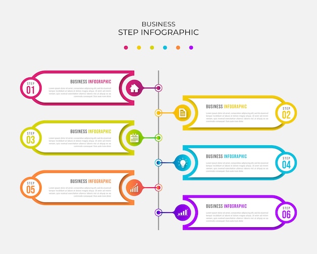 Modelo de infográfico de cronograma de negócios de apresentação de 6 etapas