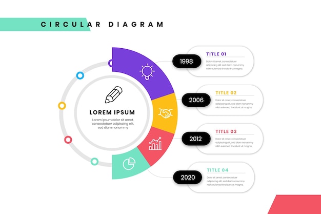 Modelo de infográfico de diagrama plano circular linear