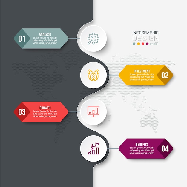 Modelo de infográfico de fluxo de trabalho de processo de 4 etapas