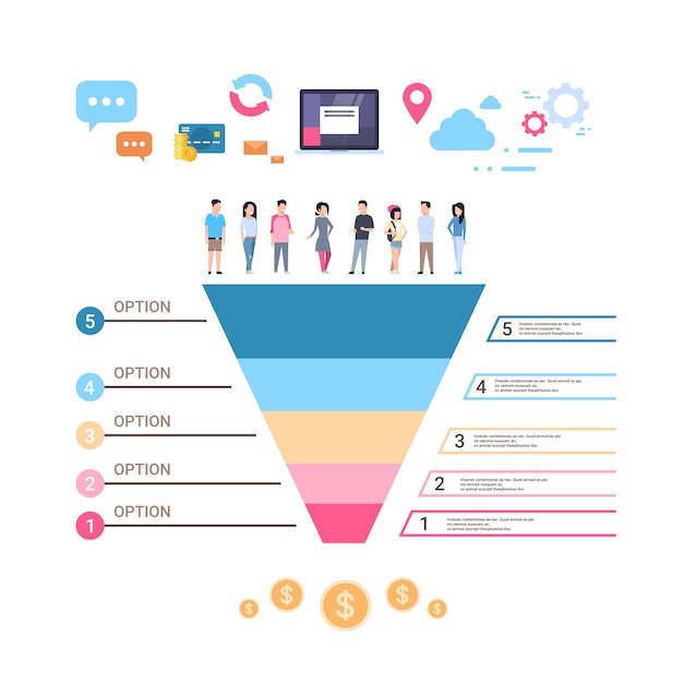 Vetor modelo de infográfico de funil