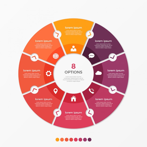 Modelo de infográfico de gráfico de círculo com opções.