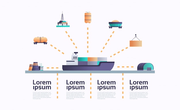Vetor modelo de infográfico de ícone do mar navio petroleiro carga contêiner navio