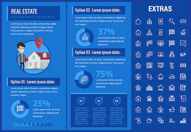 Modelo de infográfico de imóveis, elementos, ícones