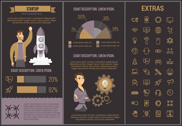 Vetor modelo de infográfico de inicialização, elementos e ícones