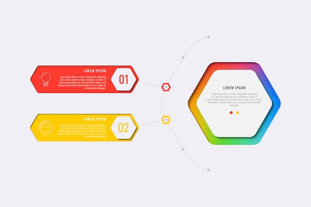 Modelo de infográfico de layout de design simples de duas etapas com processos de negócios de elementos hexagonais