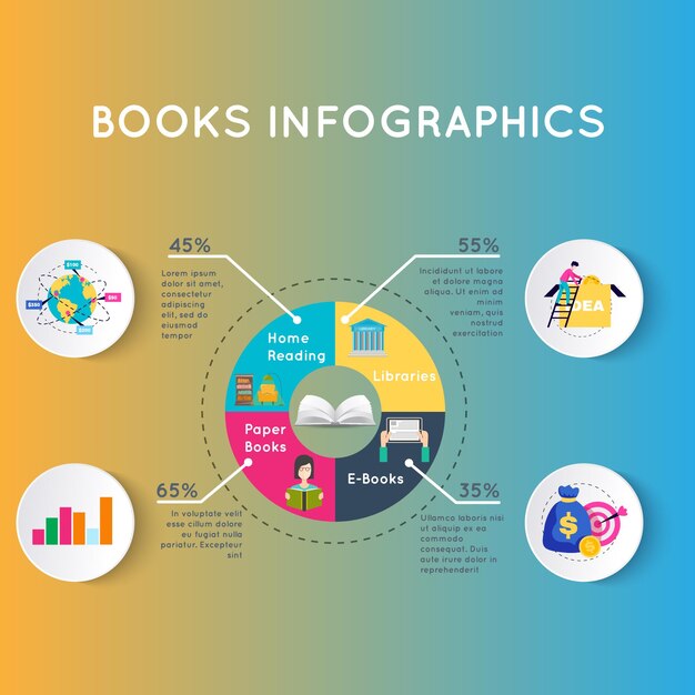 Vetor modelo de infográfico de livro de gradiente vetorial grátis