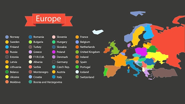 Vetor modelo de infográfico de mapa do mundo. países da europa