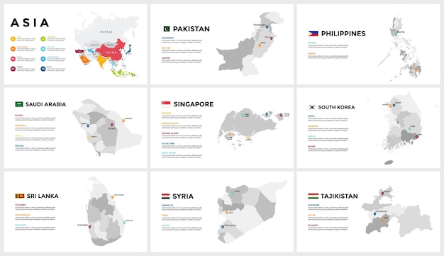 Modelo de infográfico de mapa vetorial da Ásia Apresentação de slides