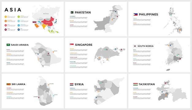 Modelo de infográfico de mapa vetorial da ásia apresentação de slides