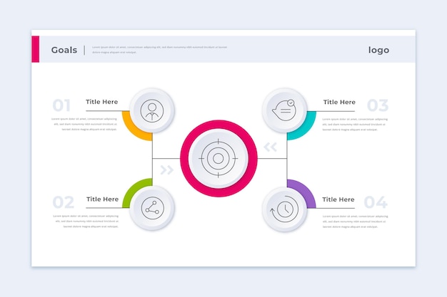 Modelo de infográfico de metas coloridas