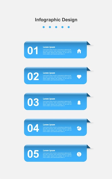 Modelo de infográfico de negócios abstrato azul de cinco passos