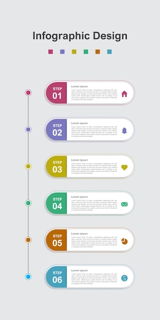 Modelo de infográfico de negócios abstrato colorido de seis etapas