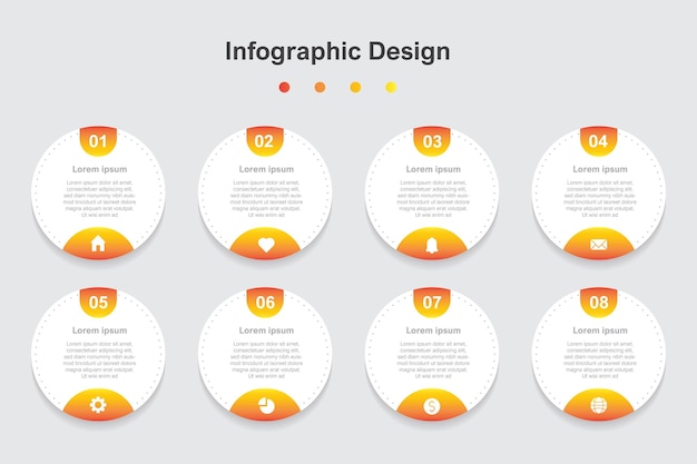 Modelo de infográfico de negócios abstrato de oito etapas