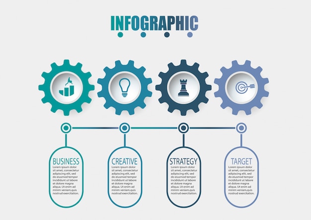 Modelo de infográfico de negócios apresentação com 4 opções.