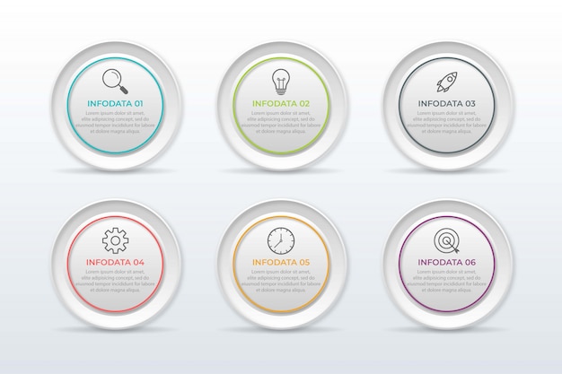 Modelo de infográfico de negócios apresentação com 6 opções. ilustração.