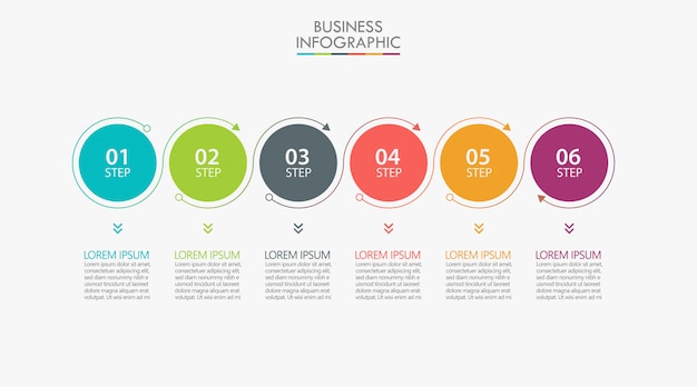 Modelo de infográfico de negócios apresentação com 6 opções.