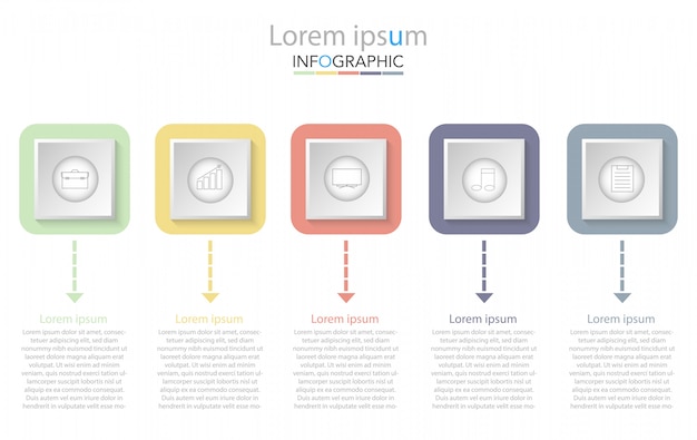 Modelo de infográfico de negócios apresentação com cinco opções. ilustração vetorial