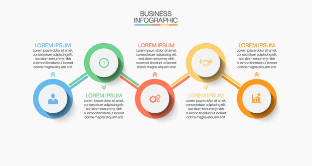 Modelo de infográfico de negócios apresentação com cinco opções.