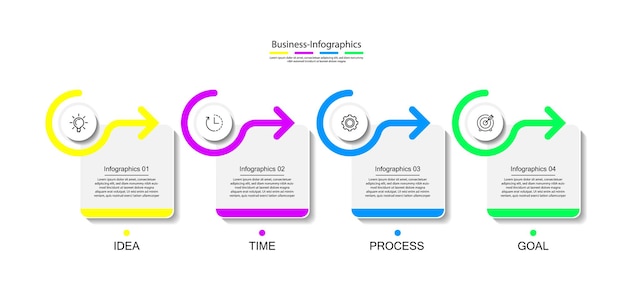 Modelo de infográfico de negócios colorido com quatro etapas