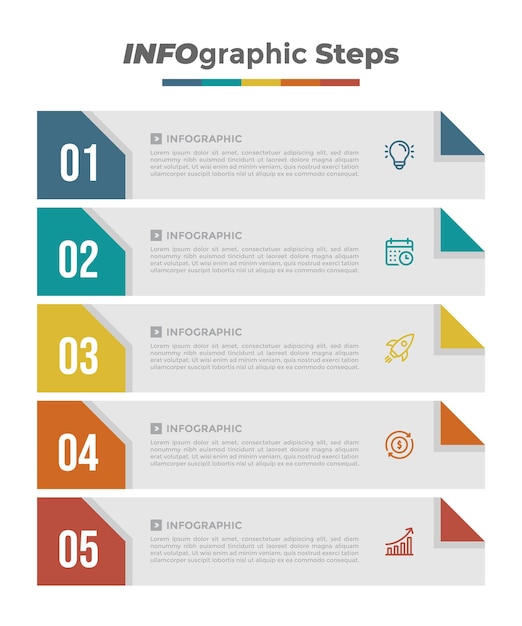 Modelo de infográfico de negócios colorido de cinco etapas
