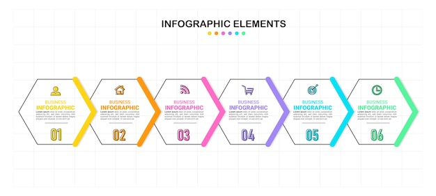 Modelo de infográfico de negócios com 6 etapas