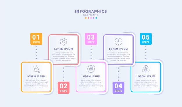 Vetor modelo de infográfico de negócios com cinco etapas