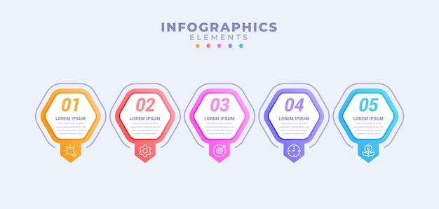 Vetor modelo de infográfico de negócios com cinco opções ou processo