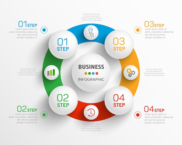 Modelo de infográfico de negócios com ícones e 4 opções ou etapas