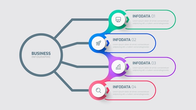 Modelo de infográfico de negócios com rótulo de círculo de design abstrato 4 opções para apresentação