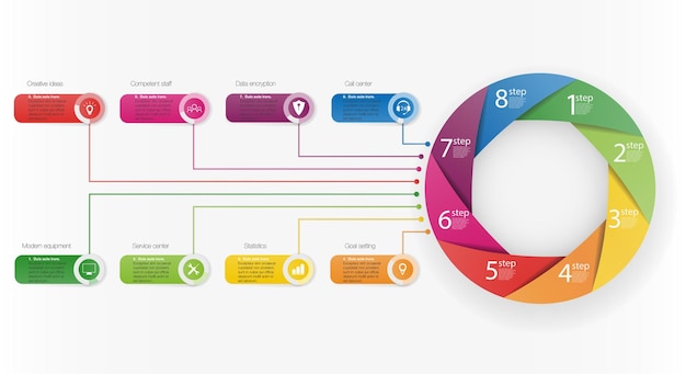 Modelo de infográfico de negócios de apresentação com 8 opções de ilustração vetorial