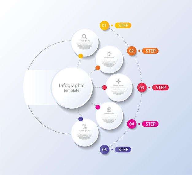 Modelo de infográfico de negócios de apresentação com cinco etapas