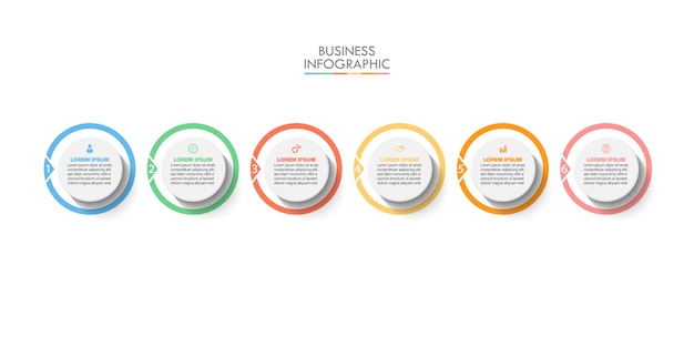 Modelo de infográfico de negócios de apresentação com seis opções.