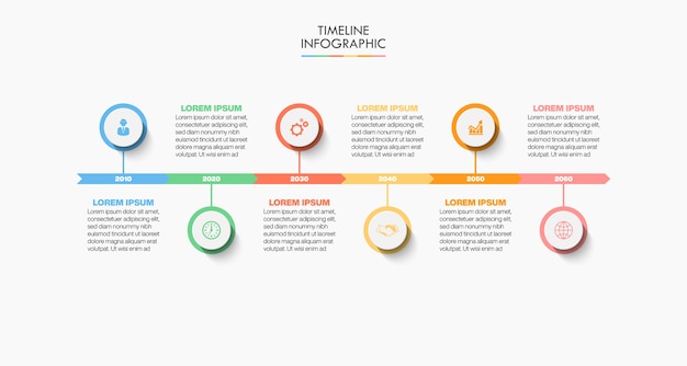 Modelo de infográfico de negócios de apresentação com seis opções.